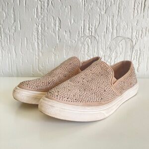 Bebe Sharlene Tan Rhinestone Slip On Flats Shoes Size 11